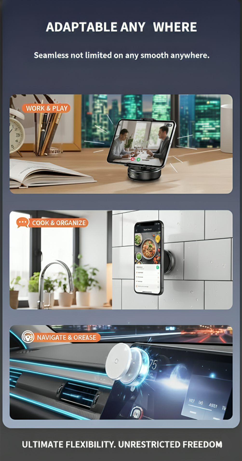 MagGrip Pro™ – Magnetic Suction Phone Holder (360° Rotating, Adhesive-Free Mount)